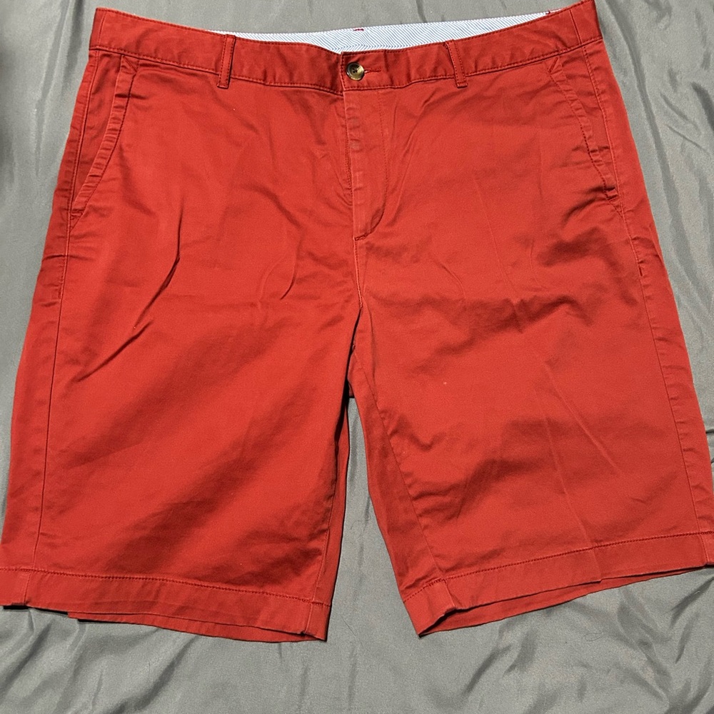 LL Bean Favorite Fit Chino Shorts Women 16 Reg Medium Rust Red Stretch